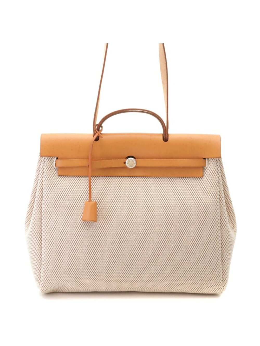 Hermes Herbag MM Natural Gold Silver Shoulder Bag Toile GM Leather